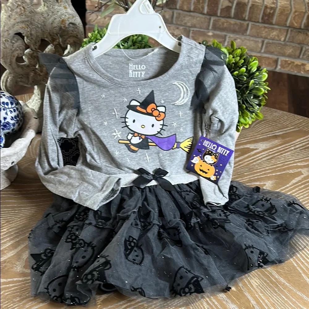 NWT! Hello Kitty Gray & Sparkly Black Tutu Halloween Witch Holiday Dress 2T